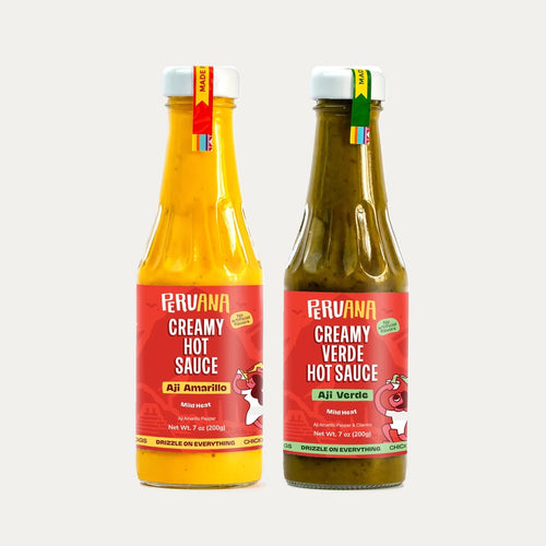 Two bottles of Peruana Peruvian hot sauce