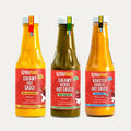 Three bottles of Peruana Peruvian hot sauce